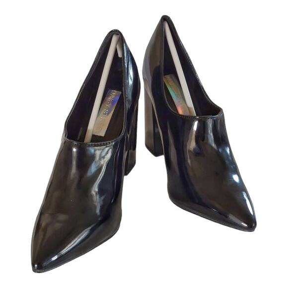 ASOS Daisy Street Black Vamp Pumps Size 7 Faux Patent Leather Block Heel Costume - Picture 2 of 12